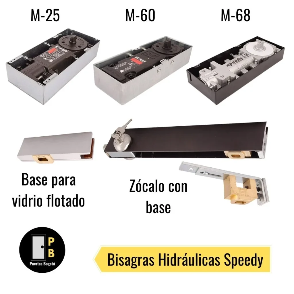Cambio y Venta de Bisagras Hidráulicas de Piso para Puertas de Vidrio 8 Bisagra Speedy hidraulica de piso precio. M25, m60, m68 con base en bronce para zócalo