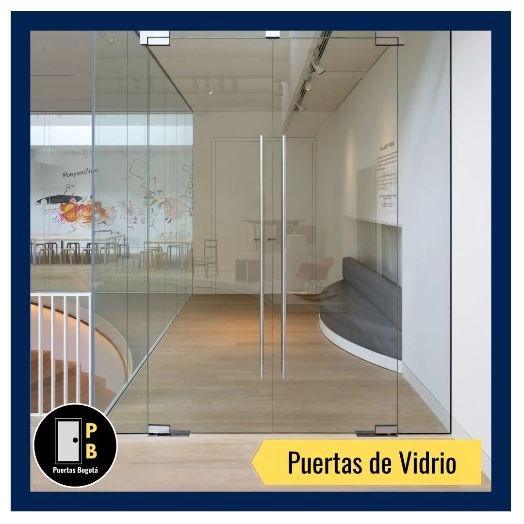 Puerta de vidrio templado fabricada e instalada en Bogotá, ideal para: Locales Comerciales, Negocios, Conjuntos Residenciales (Torres o Interiores), Agrupación de Vivienda